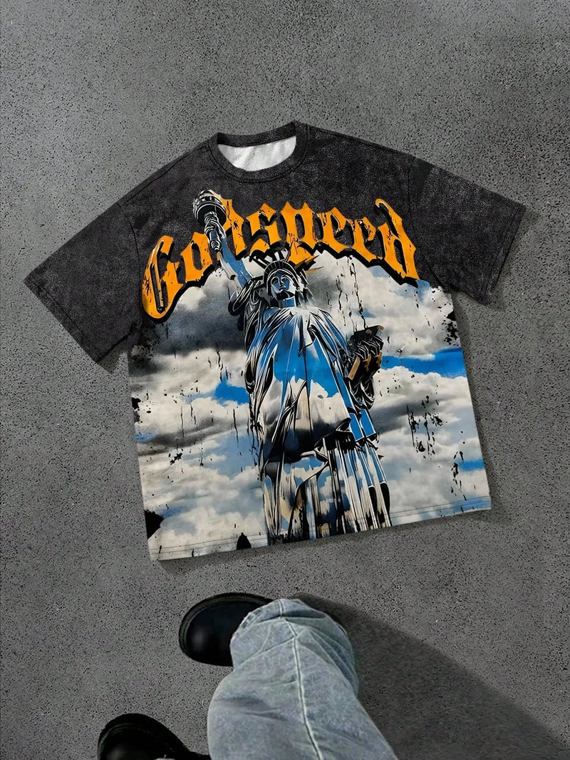 The new men's T-shirt for the summer of 2025 features a casual fashionable soft and breathable 3D angel pattern print