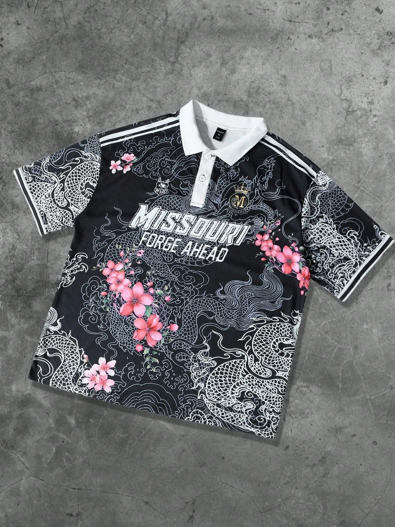The 2025 summer new men's short-sleeved POLO shirt features a casual fashionable and breathable 3D pattern print